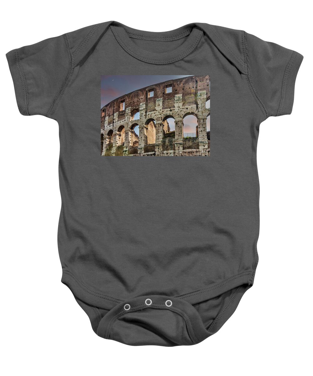 Abstract Baby Onesie featuring the photograph Old Coliseum in Rome at Dusk by Darryl Brooks