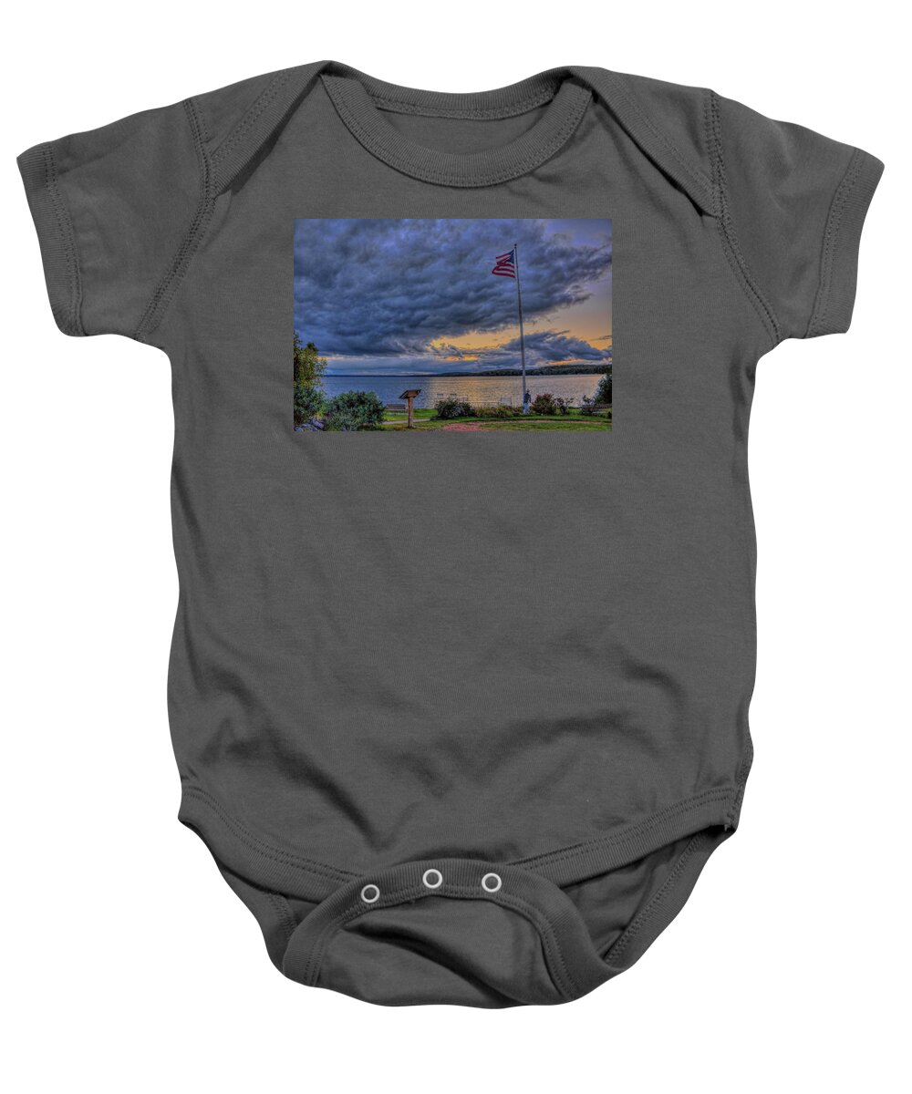 Upnorth Baby Onesie featuring the photograph Old Glory Over North Twin Lake by Dale Kauzlaric