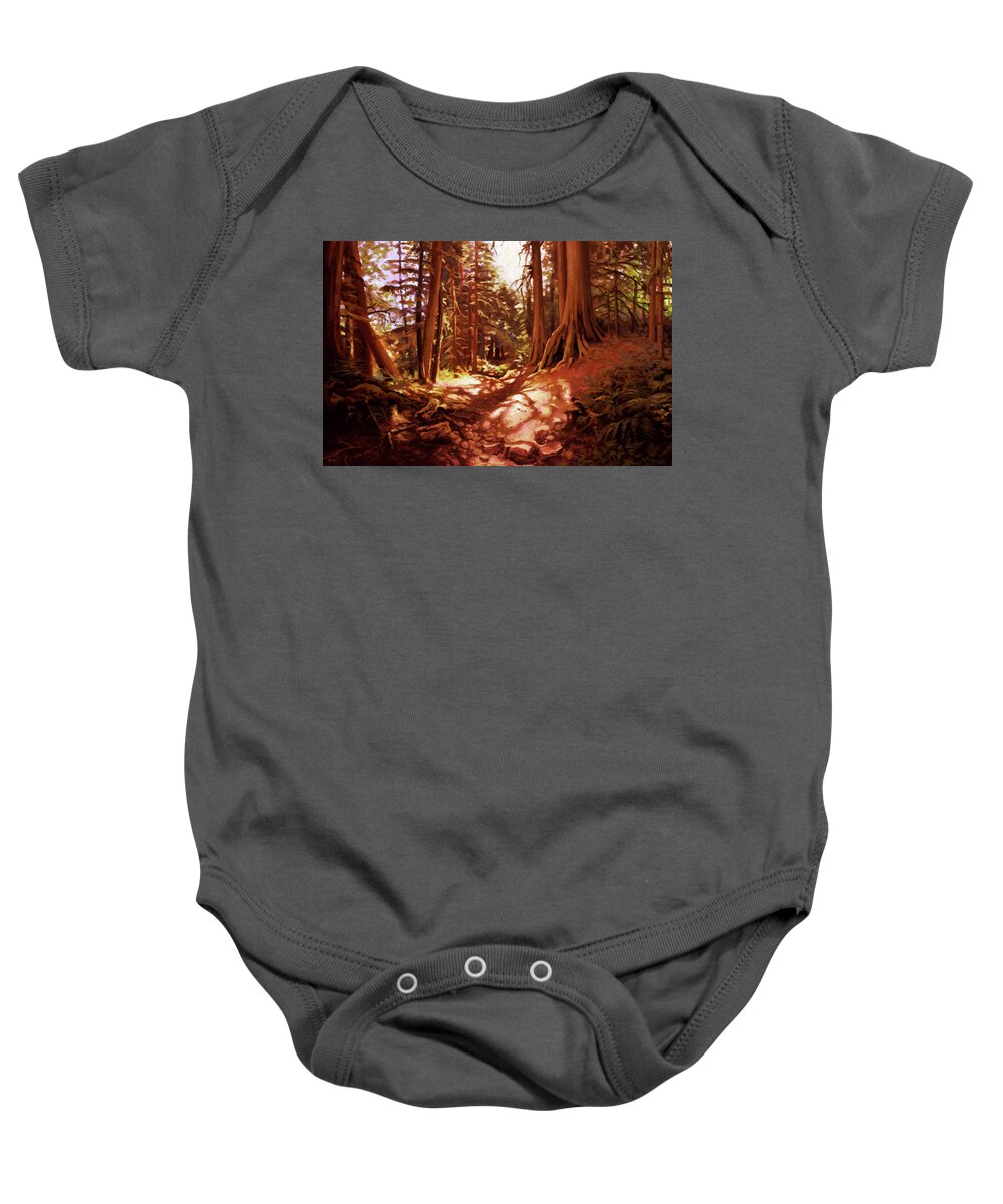 Forest Baby Onesie featuring the painting Old growth forest by Hans Neuhart