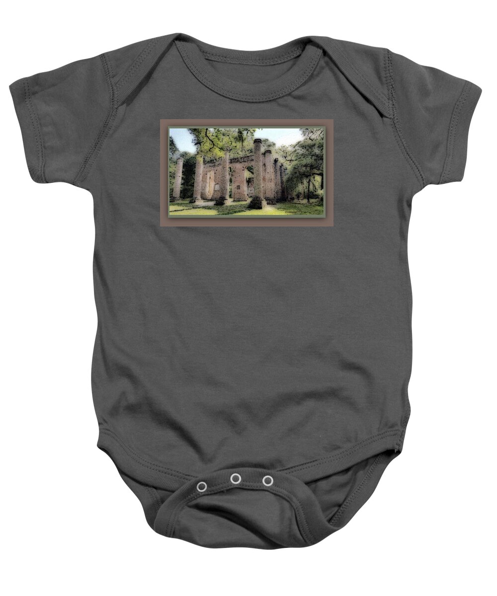  Baby Onesie featuring the mixed media Old Sheldon Church Ruins by YoMamaBird Rhonda