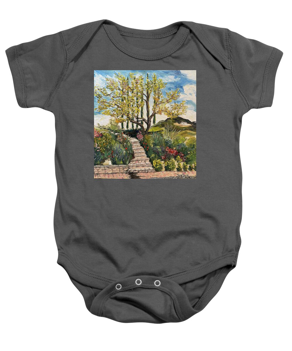 Olive Tree Baby Onesie featuring the painting The Olive Tree at Gershon Bachus Vintners by Roxy Rich