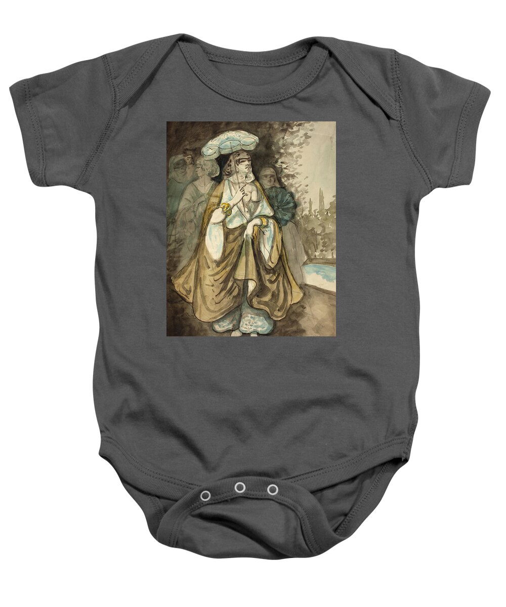 19th Century Artists Baby Onesie featuring the drawing One of the Ladies of the Harem by Constantin Guys