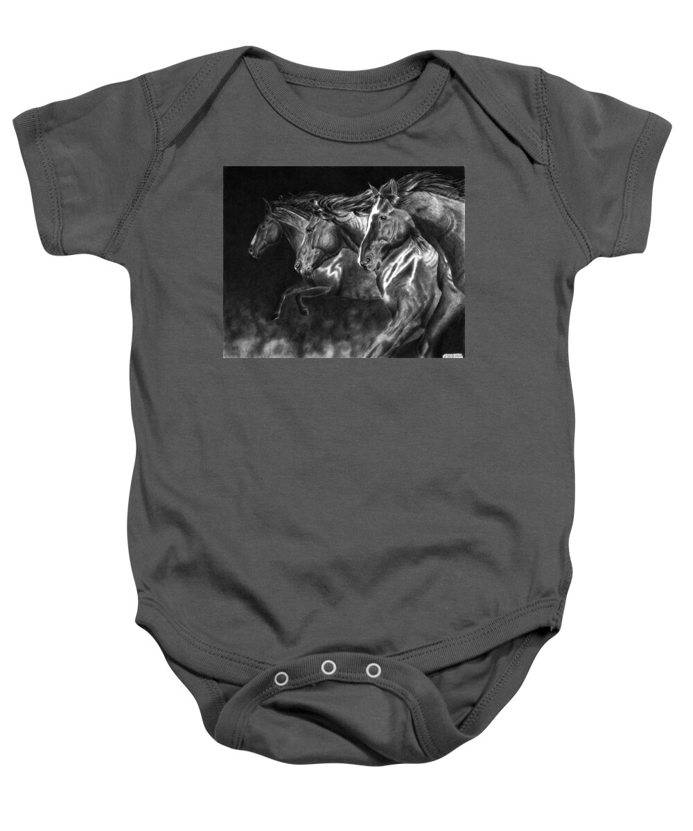 Mustang Baby Onesie featuring the drawing One Way by Greg Fox