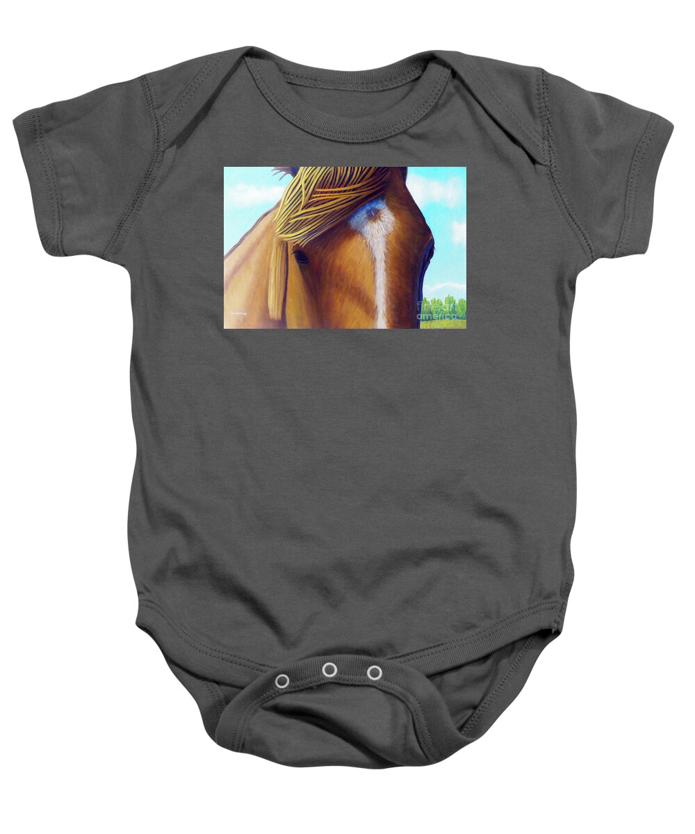 Horse Baby Onesie featuring the painting Open Range by Brian Commerford