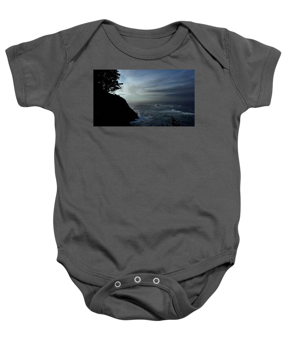Oregon Coast Baby Onesie featuring the photograph Oregon Coast twilight by Cathy Anderson