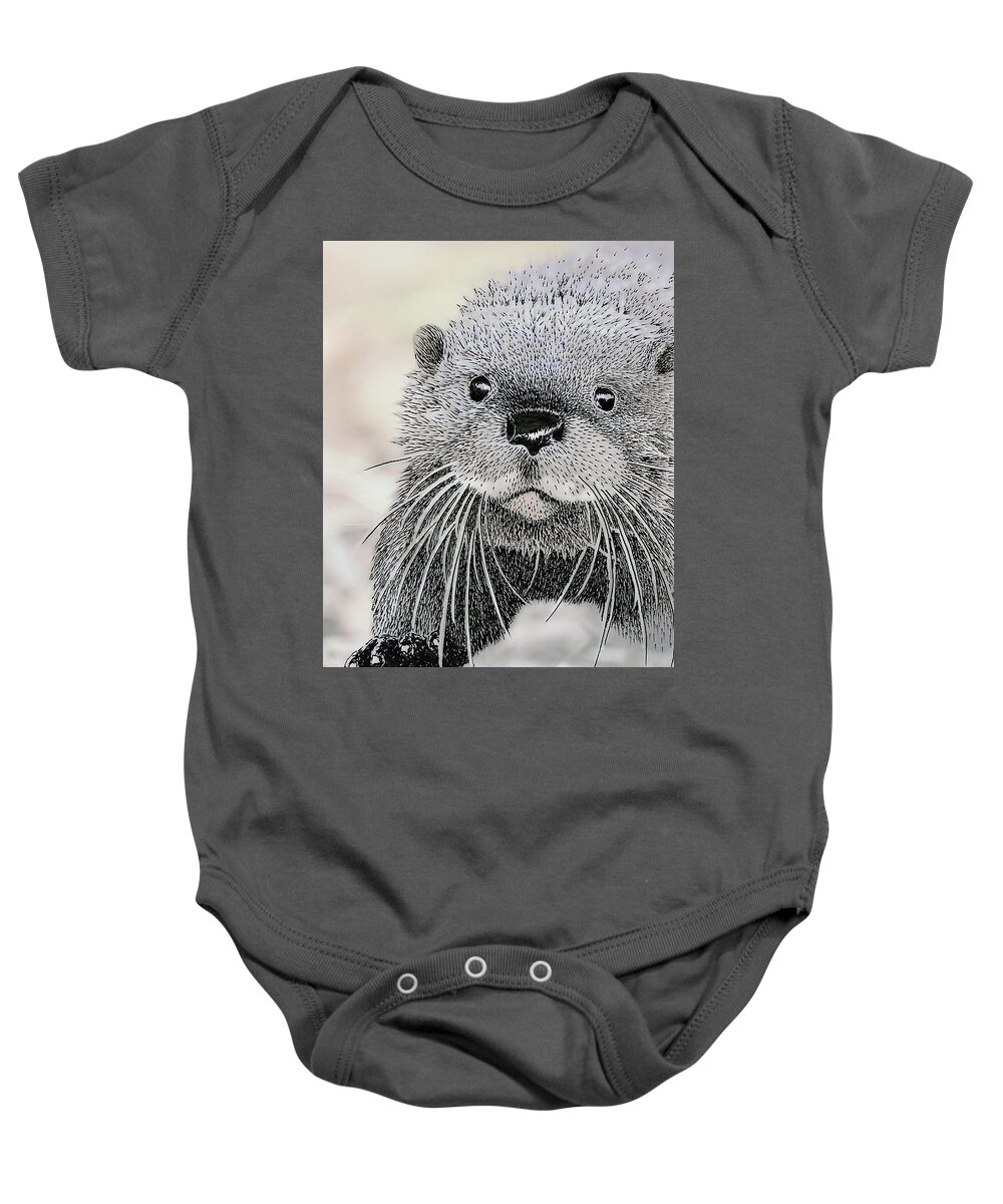 Otter Baby Onesie featuring the mixed media Otter approaching, mixed media. by Tony Mills