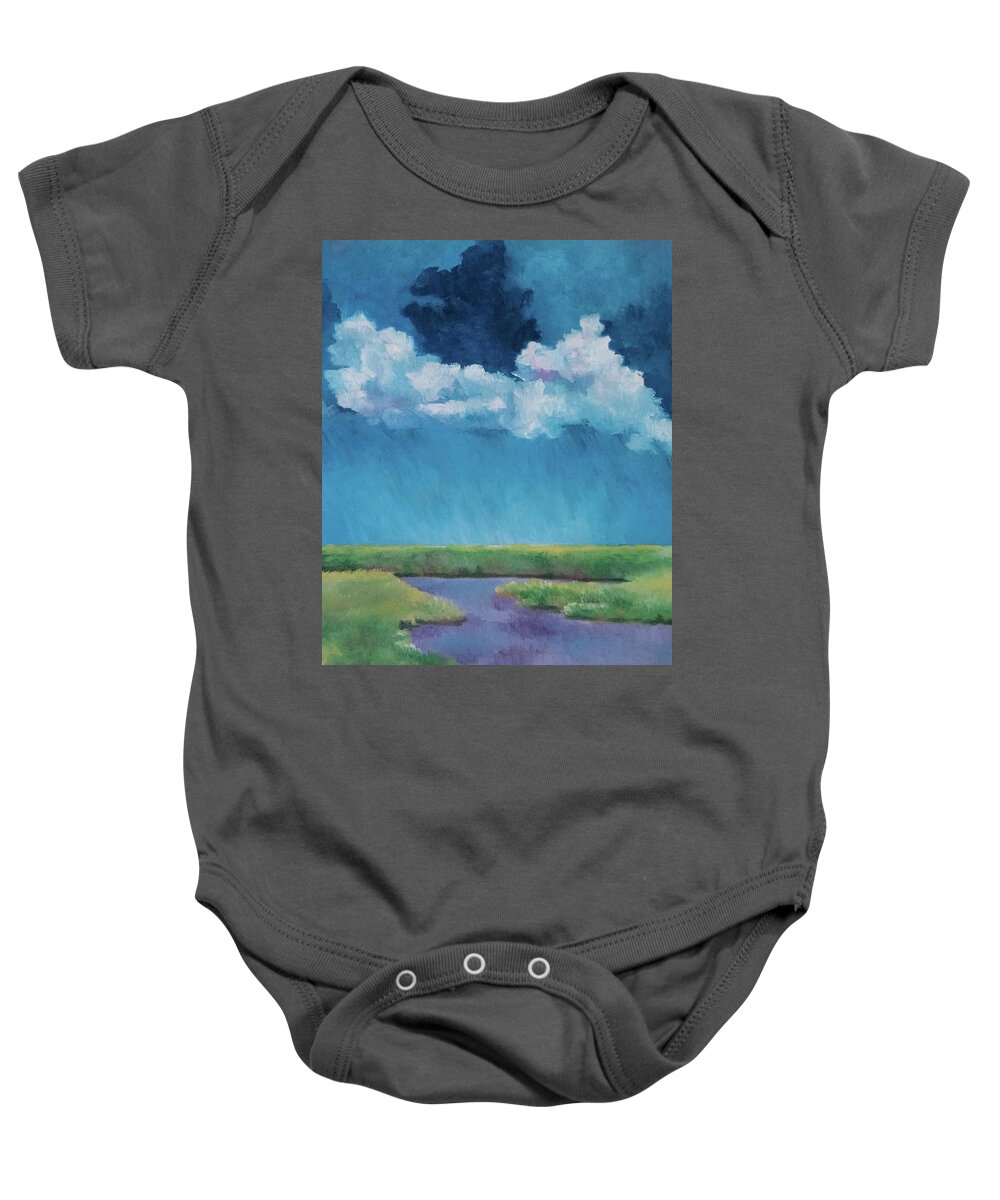 Clouds Baby Onesie featuring the painting Overshadowing by Victoria Dietz