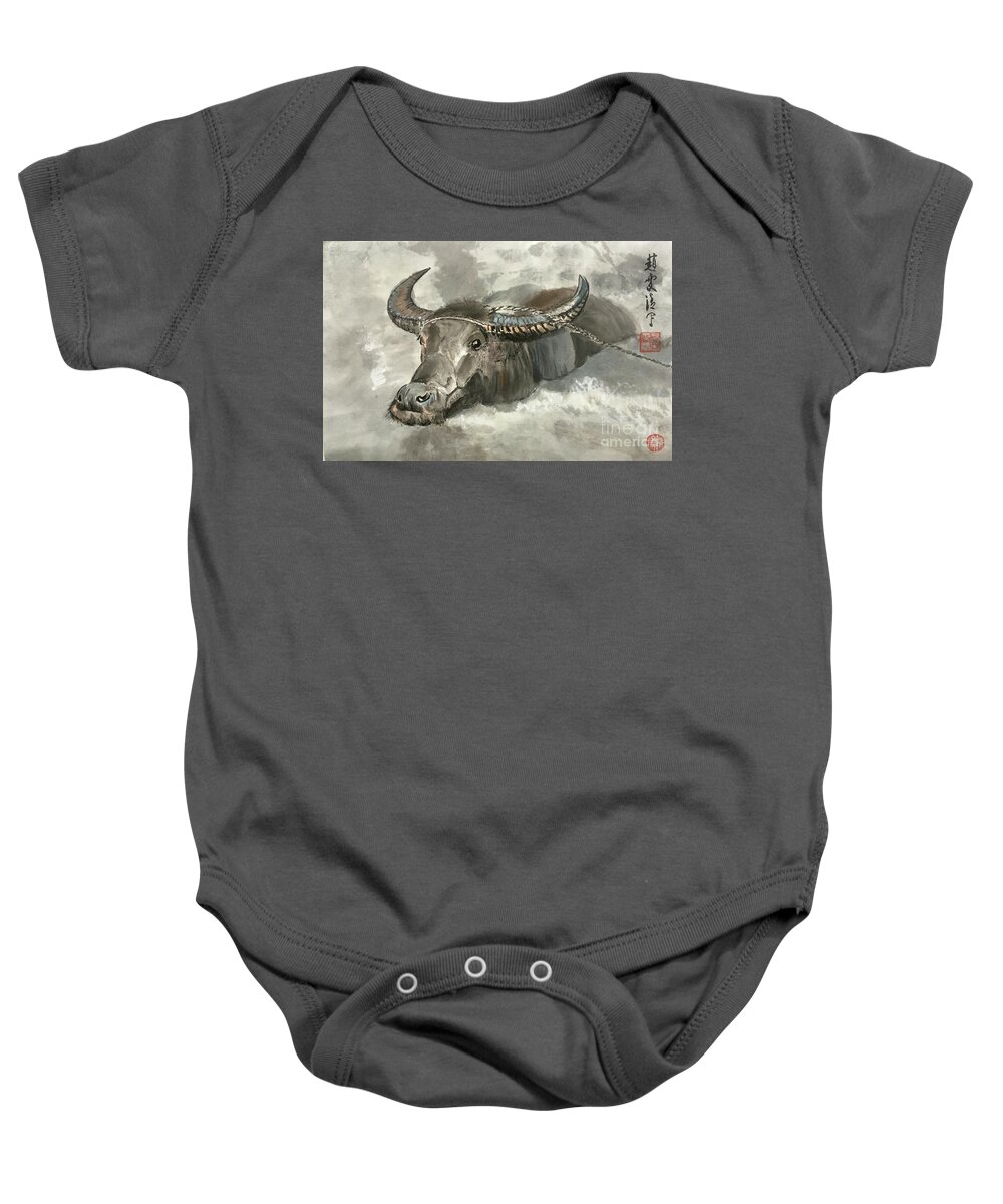 Ox Baby Onesie featuring the painting Willing Ox by Carmen Lam