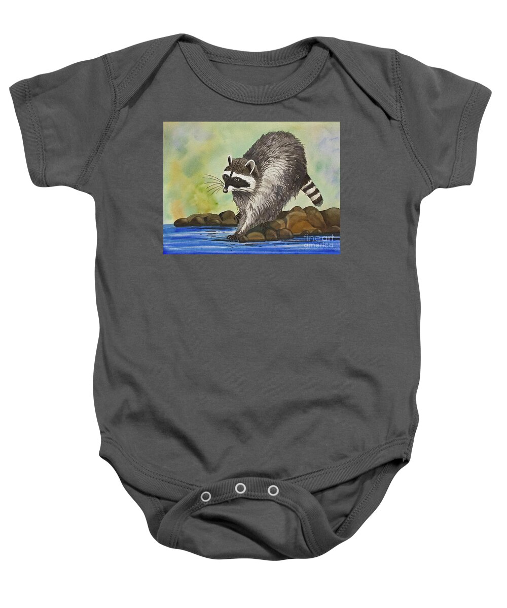 Pacific Northwest Raccoon A Watercolor Painting By Norma Appleton Baby Onesie featuring the painting Pacific Northwest Raccoon by Norma Appleton