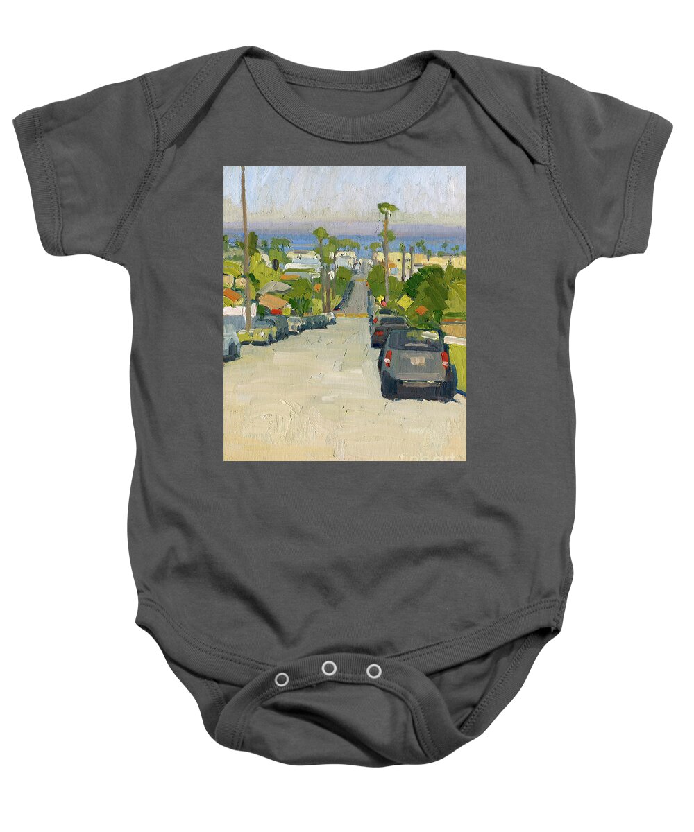 Pacific Ocean Baby Onesie featuring the painting Pacific Ocean from Newport Ave, Ocean Beach, San Diego by Paul Strahm