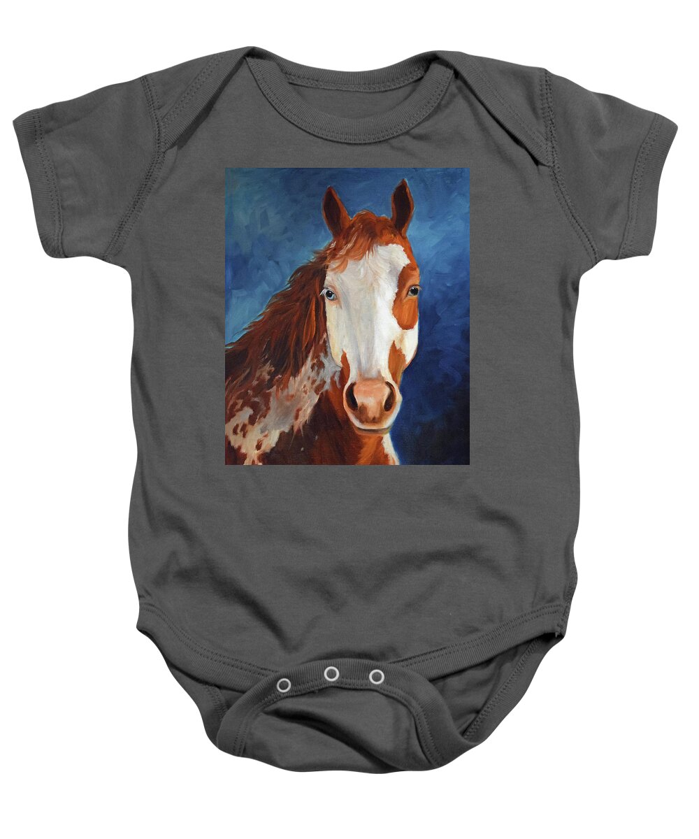 Horse Print Baby Onesie featuring the painting Paint The Midnight Sky by Cheri Wollenberg