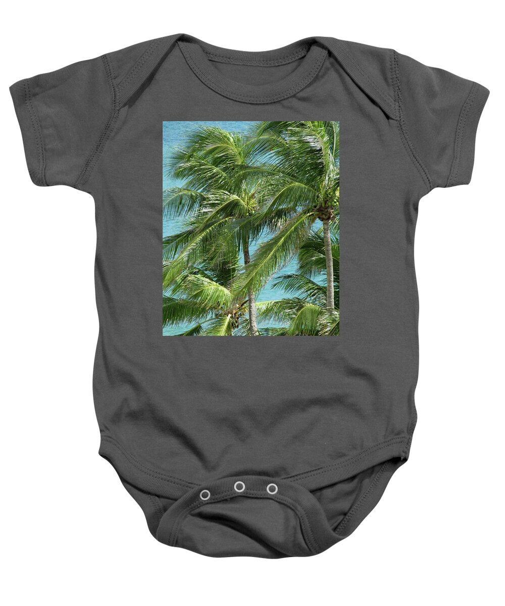 Palm Baby Onesie featuring the photograph Palm Trees by the Ocean by Corinne Carroll