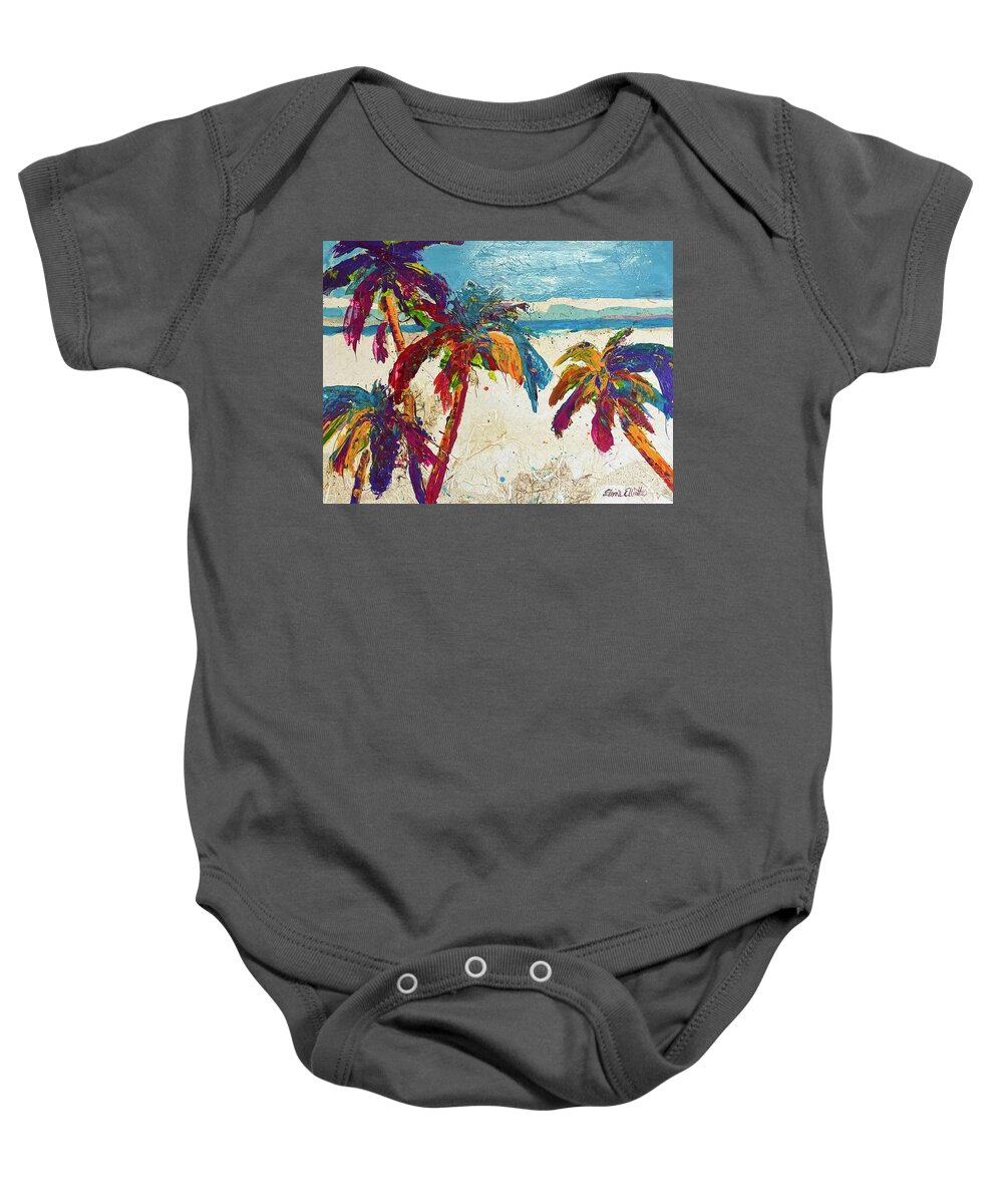 Palm Trees Baby Onesie featuring the painting Palmas en La Playa by Elaine Elliott