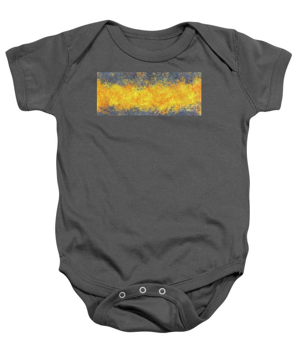 Long Baby Onesie featuring the digital art Panoramic abstract in yellows and blues by Bentley Davis