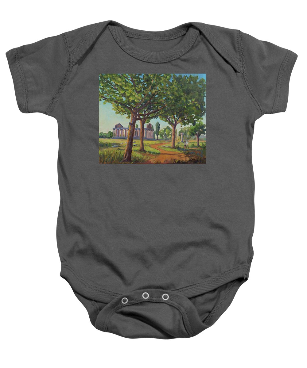 Paestum Baby Onesie featuring the painting Panting the old temples by Marco Busoni