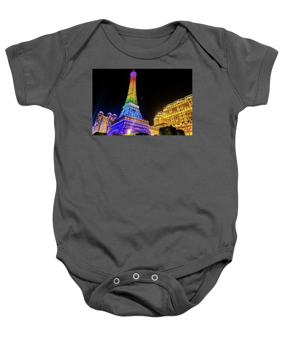 Hotel Baby Onesie featuring the photograph Parisian Hotel at Night by Arj Munoz