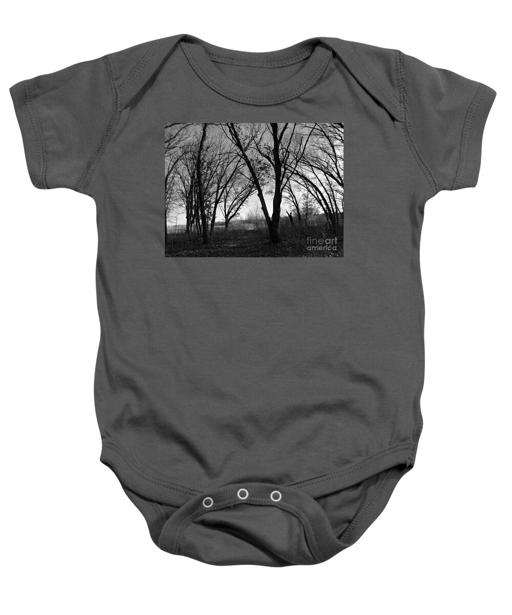 Nature Baby Onesie featuring the photograph Pathway In The Winter Woods by Frank J Casella