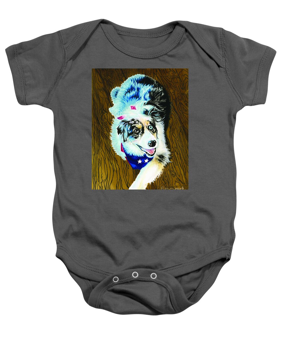 Dog Portrait Baby Onesie featuring the painting Patriotic Pearl by Barbara Jewell