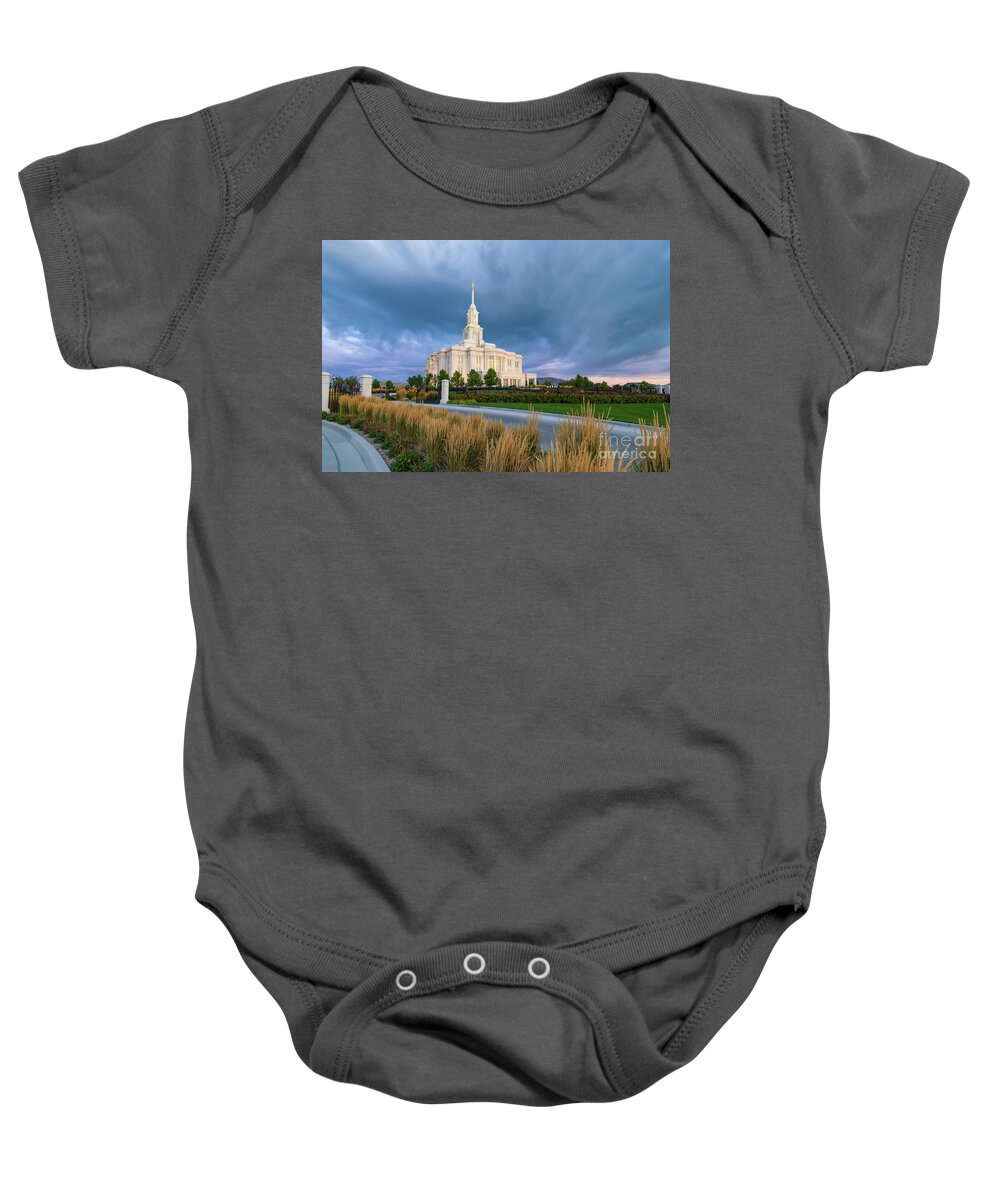 Art Baby Onesie featuring the photograph Payson Utah Temple by Bret Barton