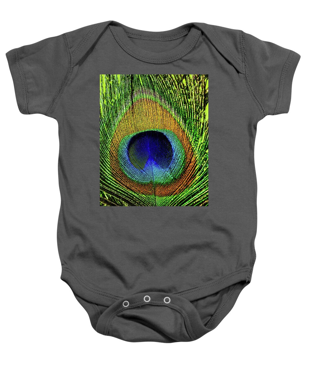 Peacock Baby Onesie featuring the photograph Peacock Feather Eye in Close-up by Charles Floyd