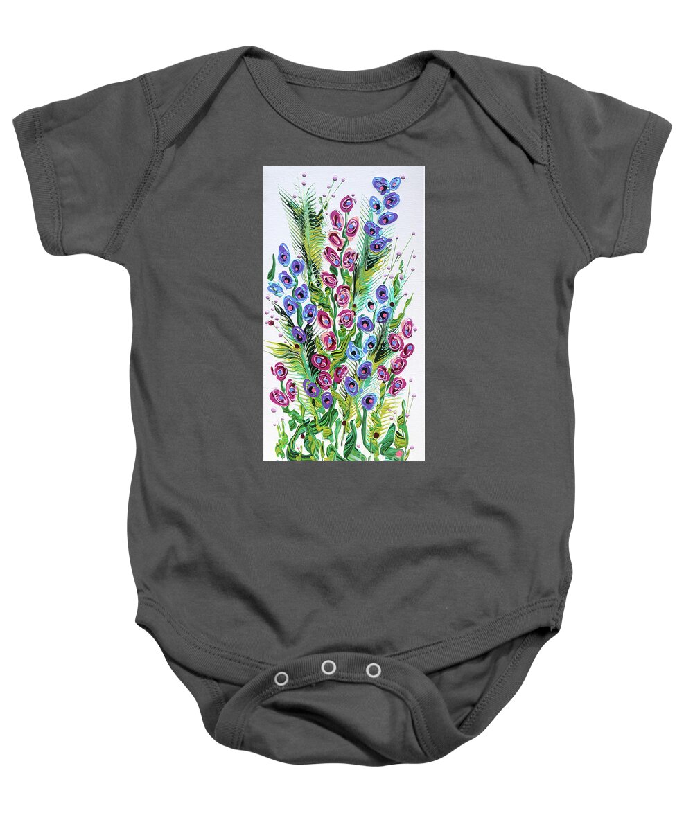 Fluid Acrylic Painting Baby Onesie featuring the painting Peacock Garden by Jane Crabtree