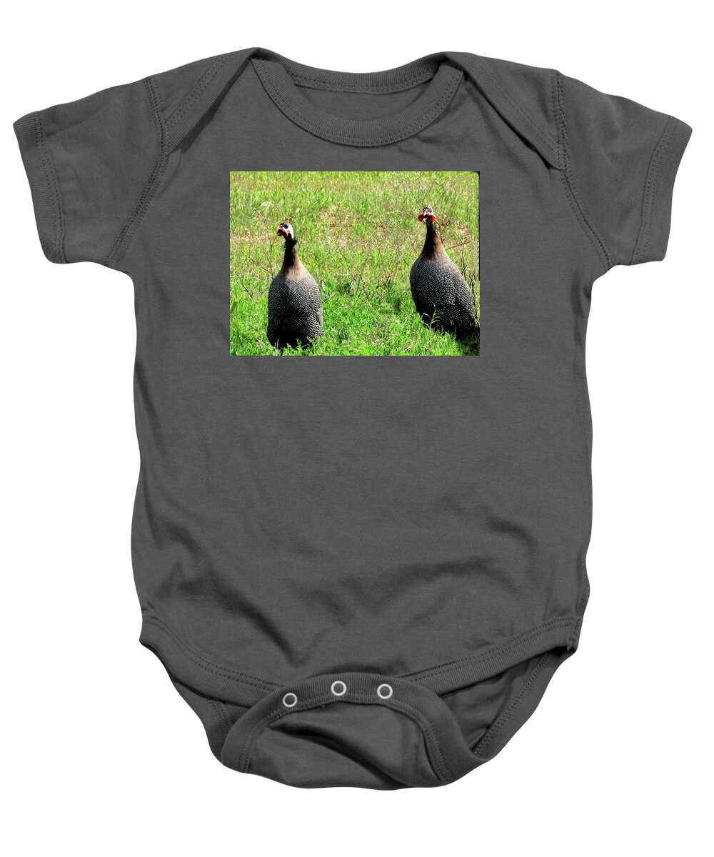 Pearl Guinea Keets Baby Onesie featuring the photograph Pearl Guinea Keets by Amy Hosp