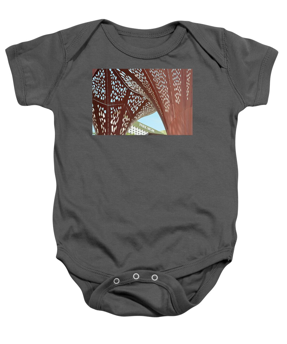 Abstract Baby Onesie featuring the photograph Peekaboo View of Park MGM Las Vegas by Shawn O'Brien
