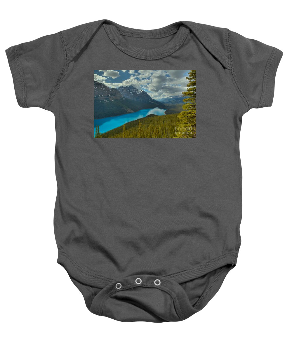 Peyto Baby Onesie featuring the photograph Peyto Lake And A Pine by Adam Jewell