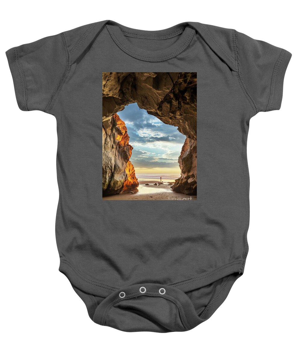 Pismo Baby Onesie featuring the photograph Photographer and the Sea Cave by Mimi Ditchie