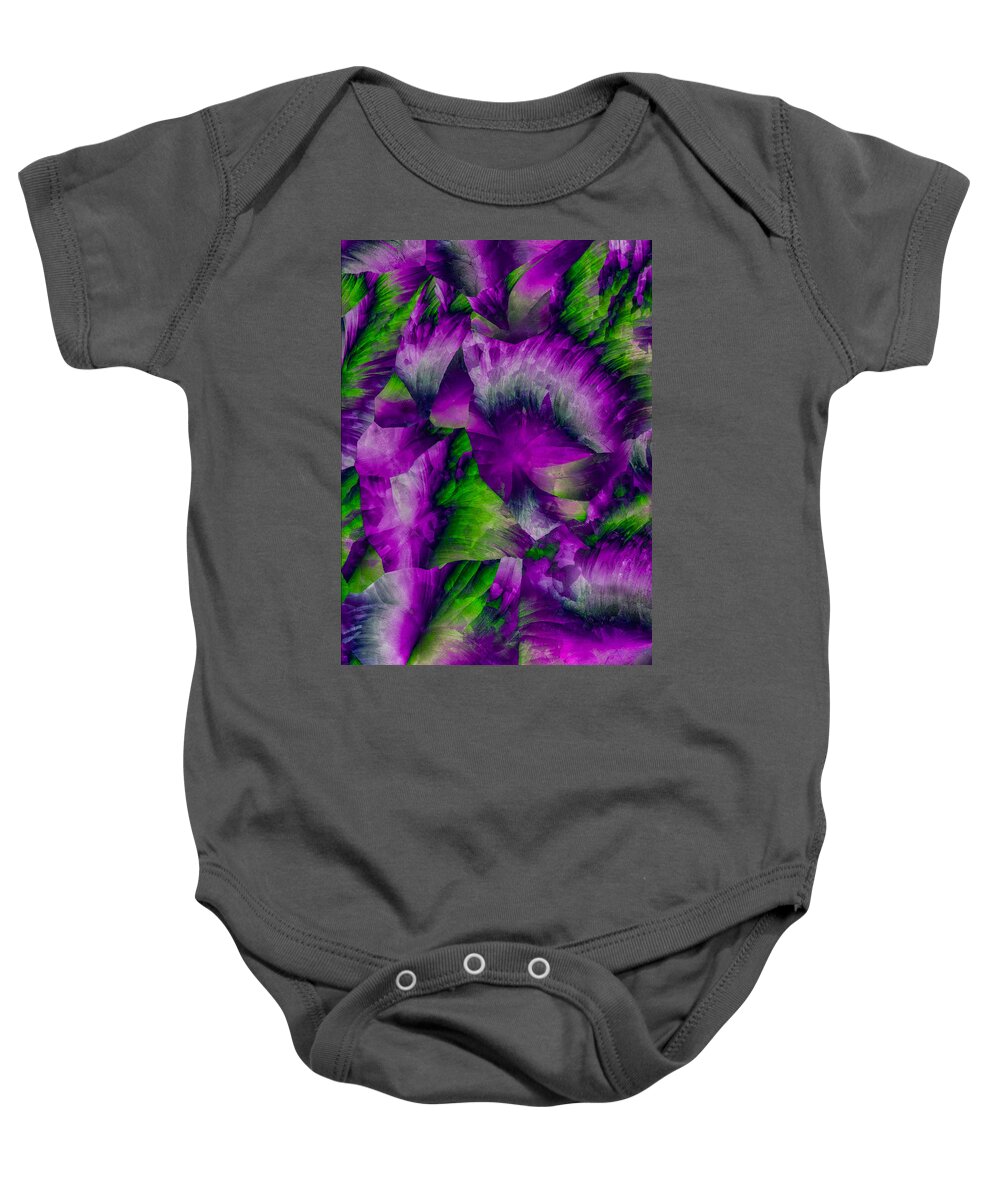 Chemistry Baby Onesie featuring the photograph Pink and green crystals by Jaroslaw Blaminsky