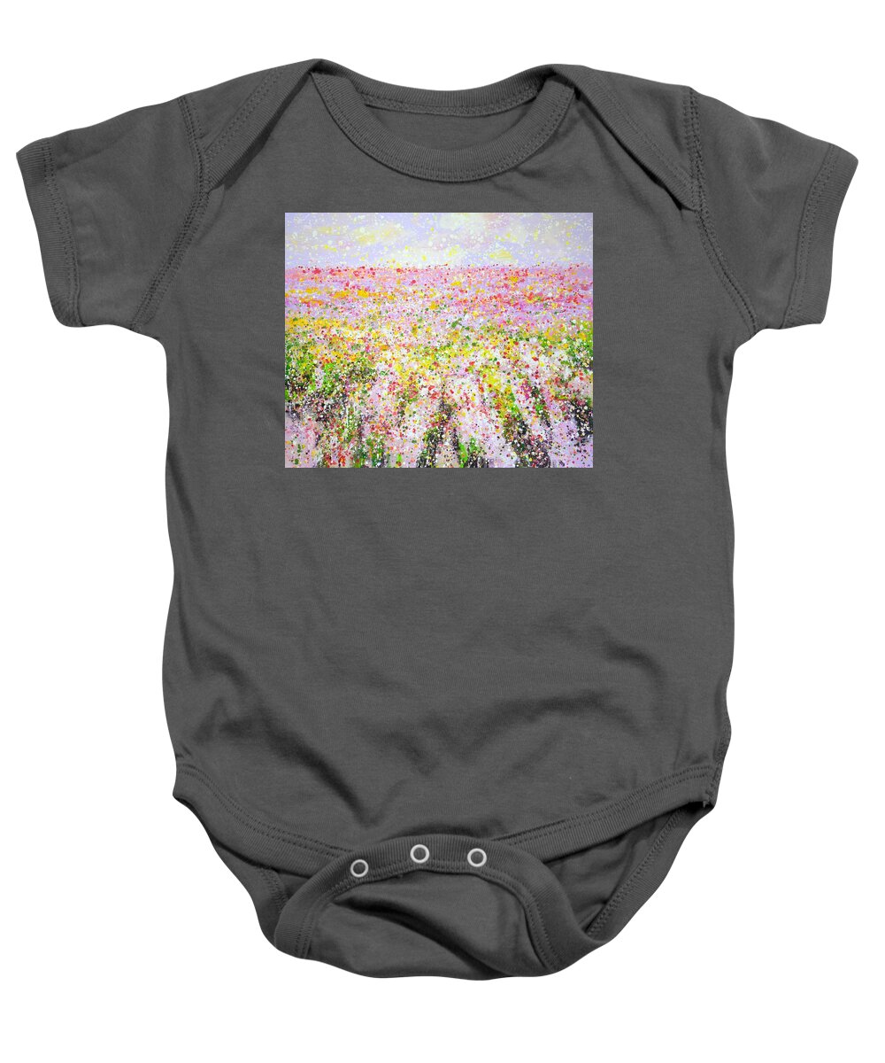 Nature Baby Onesie featuring the painting 	Pink flower field. by Iryna Kastsova