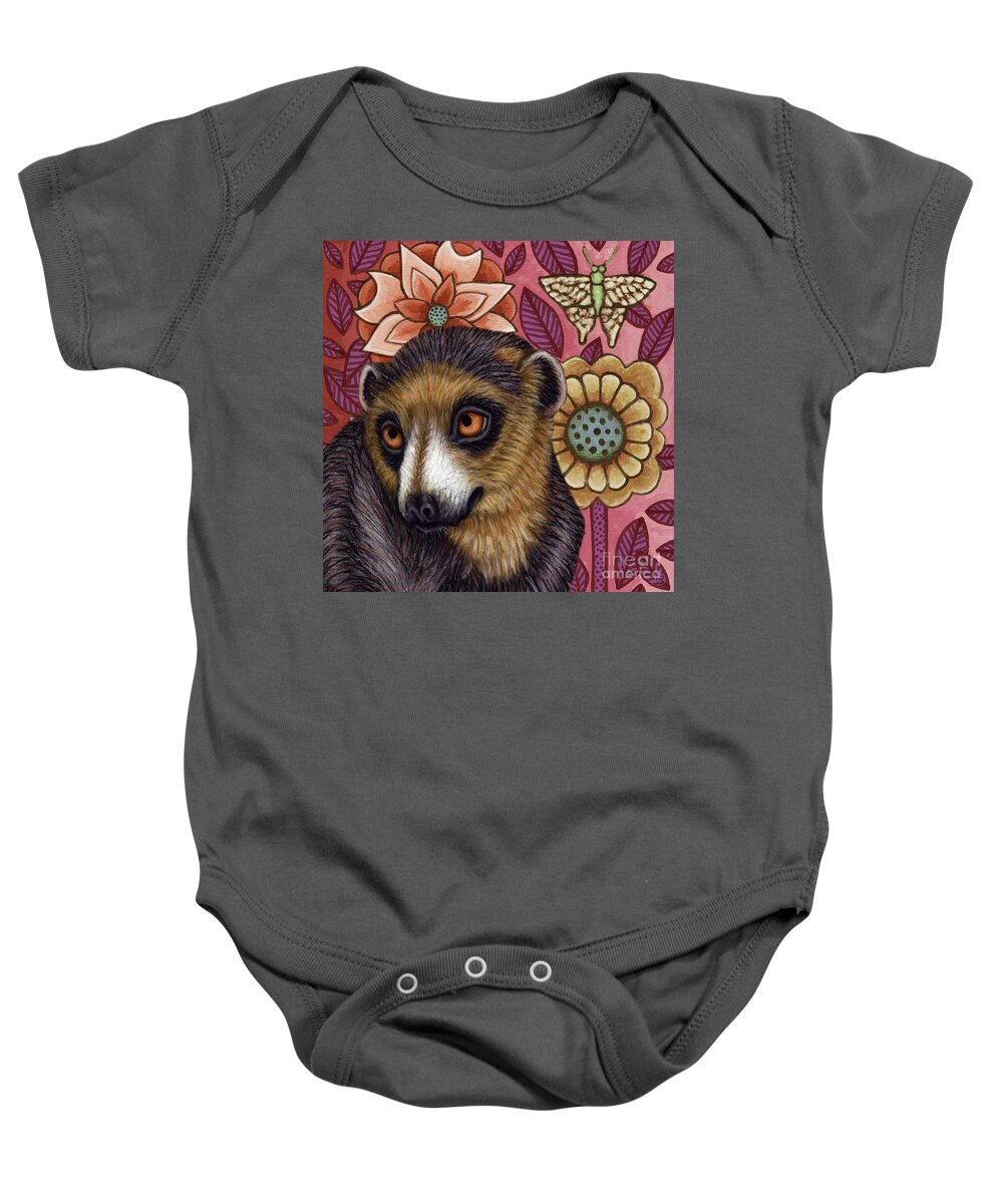 Lemur Baby Onesie featuring the painting Pink Garden Lemur by Amy E Fraser