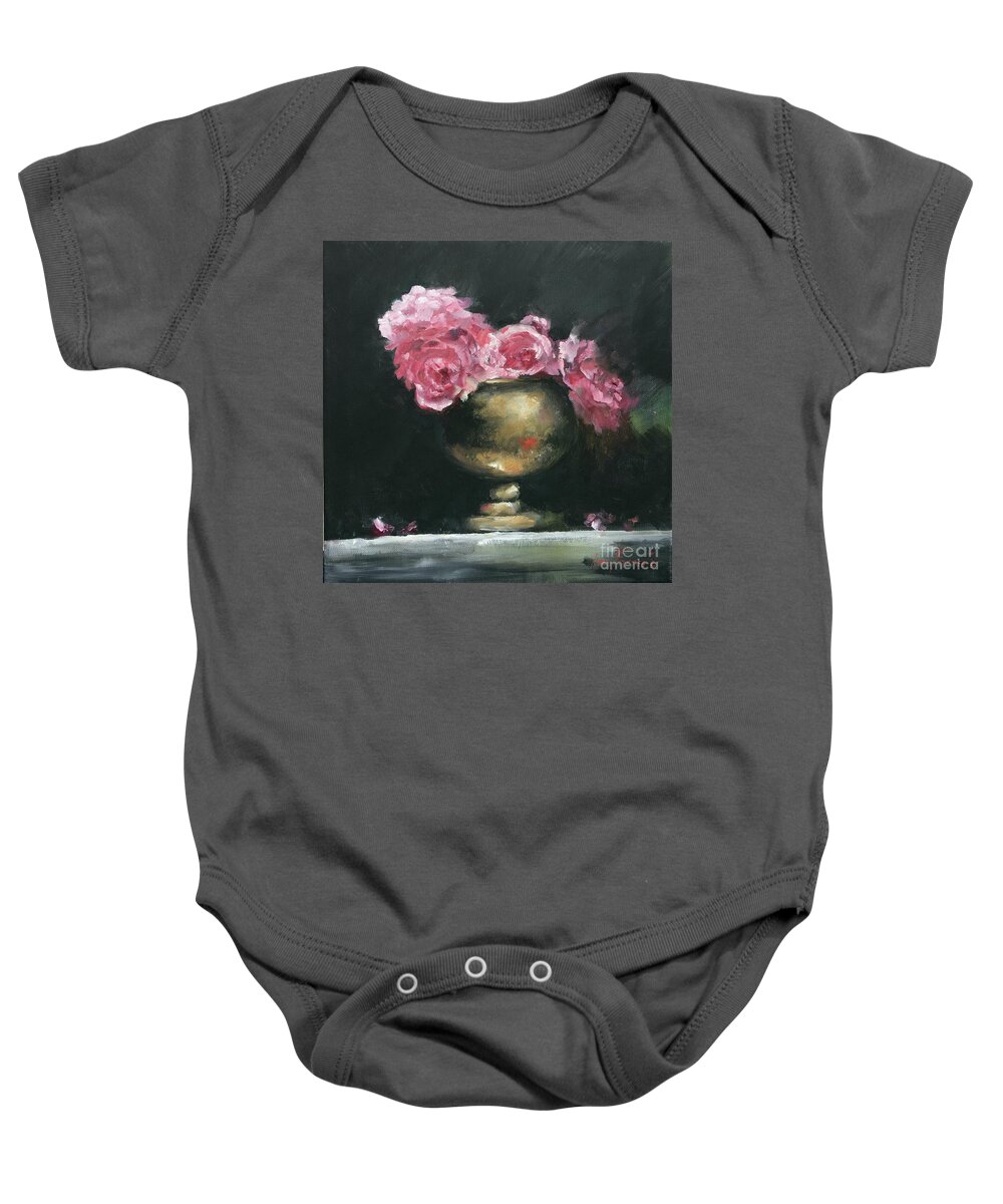 Flowers Baby Onesie featuring the painting Pink Peonies Still life 1 by Lizzy Forrester