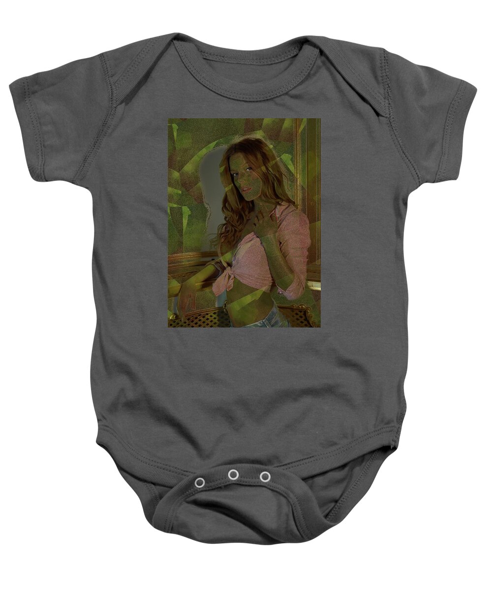 Oifii Baby Onesie featuring the digital art Pink Top Spiky Night Sky by Stephane Poirier