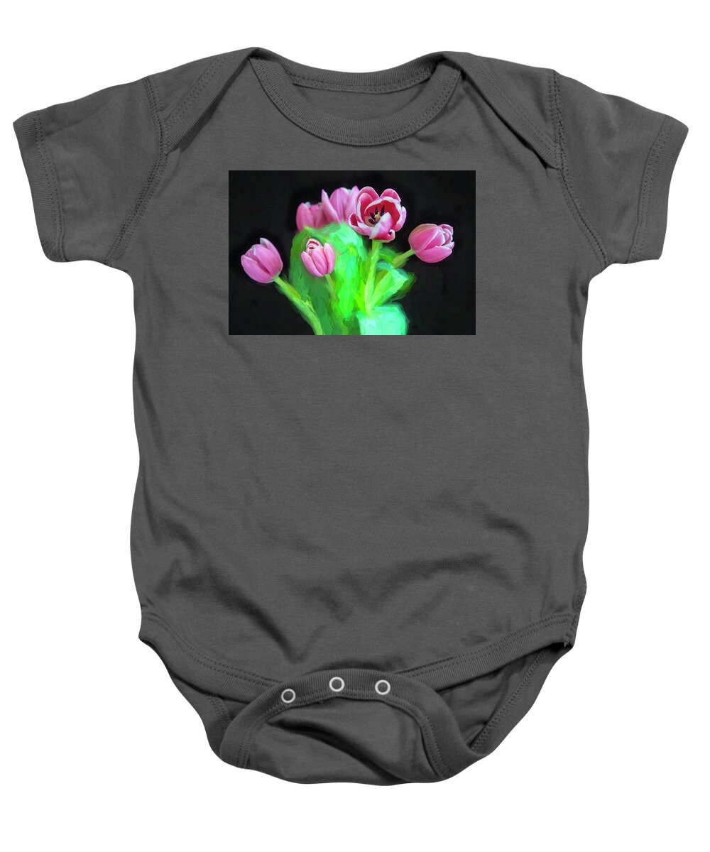 Tulips Baby Onesie featuring the photograph Pink Tulips Pink Impression X1043 by Rich Franco