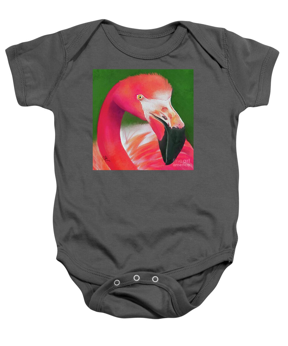 Flamingo Baby Onesie featuring the painting Pinkie by Tammy Lee Bradley