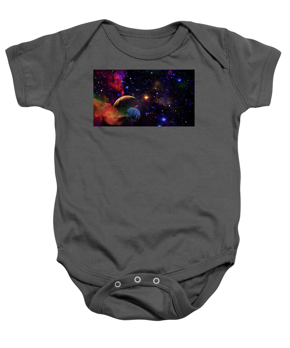  Baby Onesie featuring the digital art Planets in Space Mixed Media Background by Don White Artdreamer
