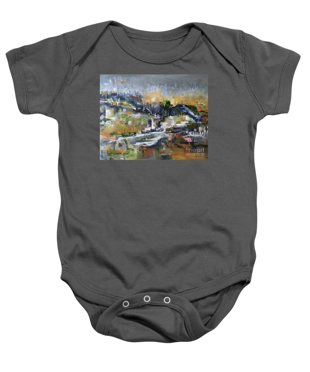 Abstract Baby Onesie featuring the painting Playful illusion by Maria Karlosak