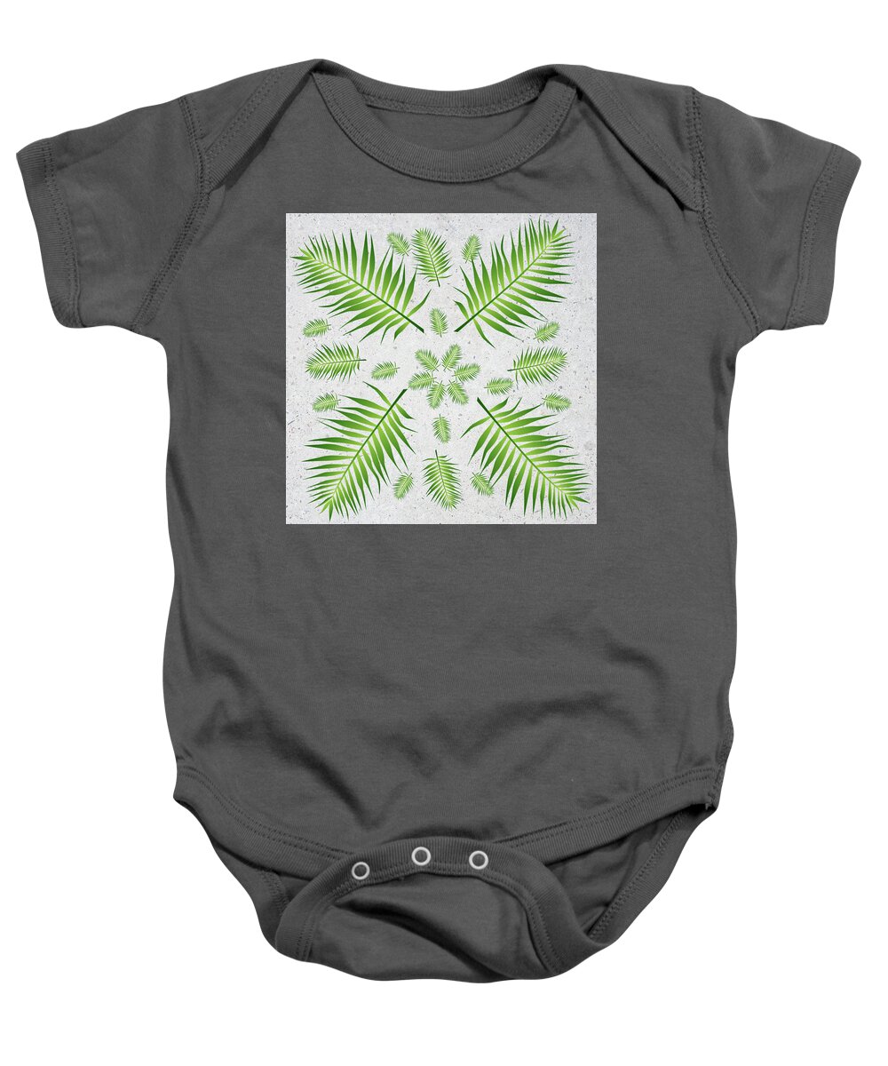 Palm Baby Onesie featuring the digital art Plethora of Palm Leaves 8 on a Grey Speckle Background by Ali Baucom