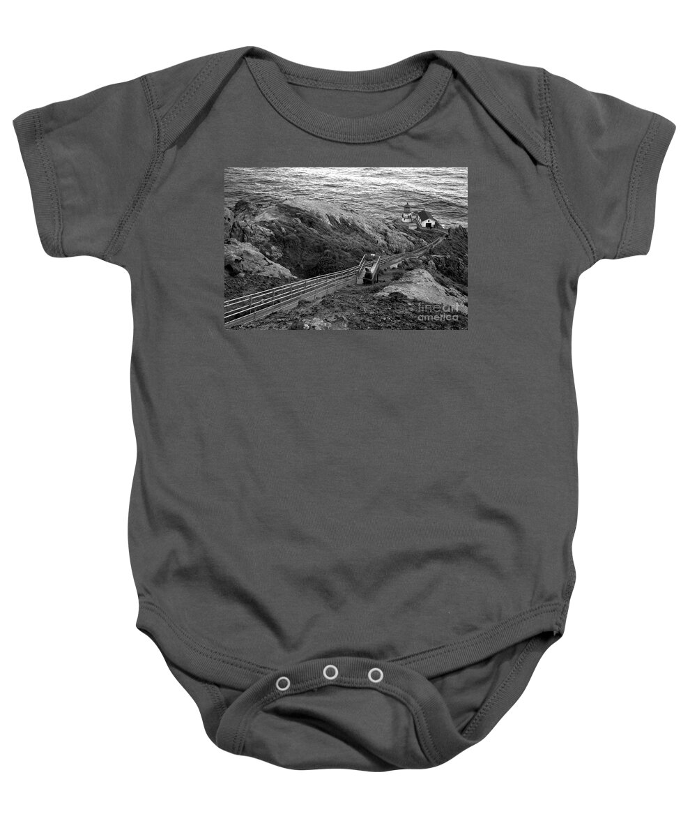 Point Reyes Baby Onesie featuring the photograph Point Reyes Lighthouse Spring Landscape Black And White by Adam Jewell