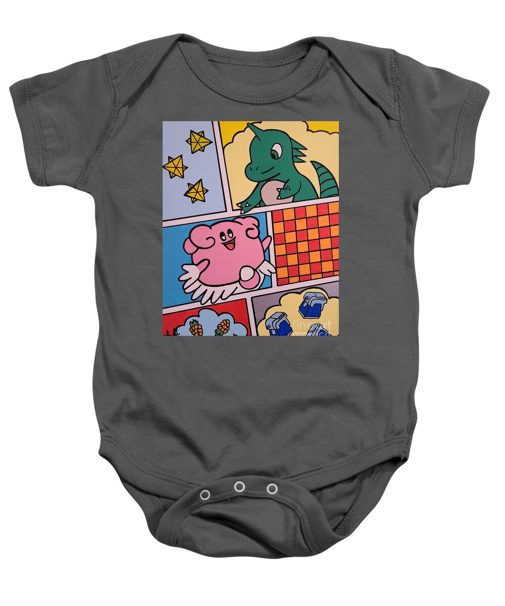 Elena Pratt Baby Onesie featuring the painting Pokemon Pals 2 Krokling and Blissey by Elena Pratt