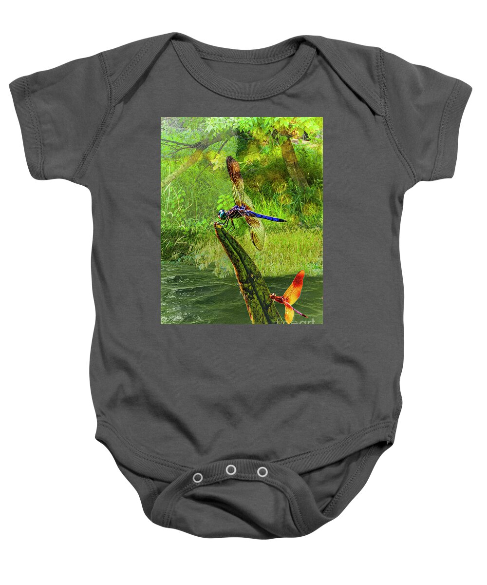 Digital Baby Onesie featuring the digital art Pond Dragon Fly by Anthony Ellis