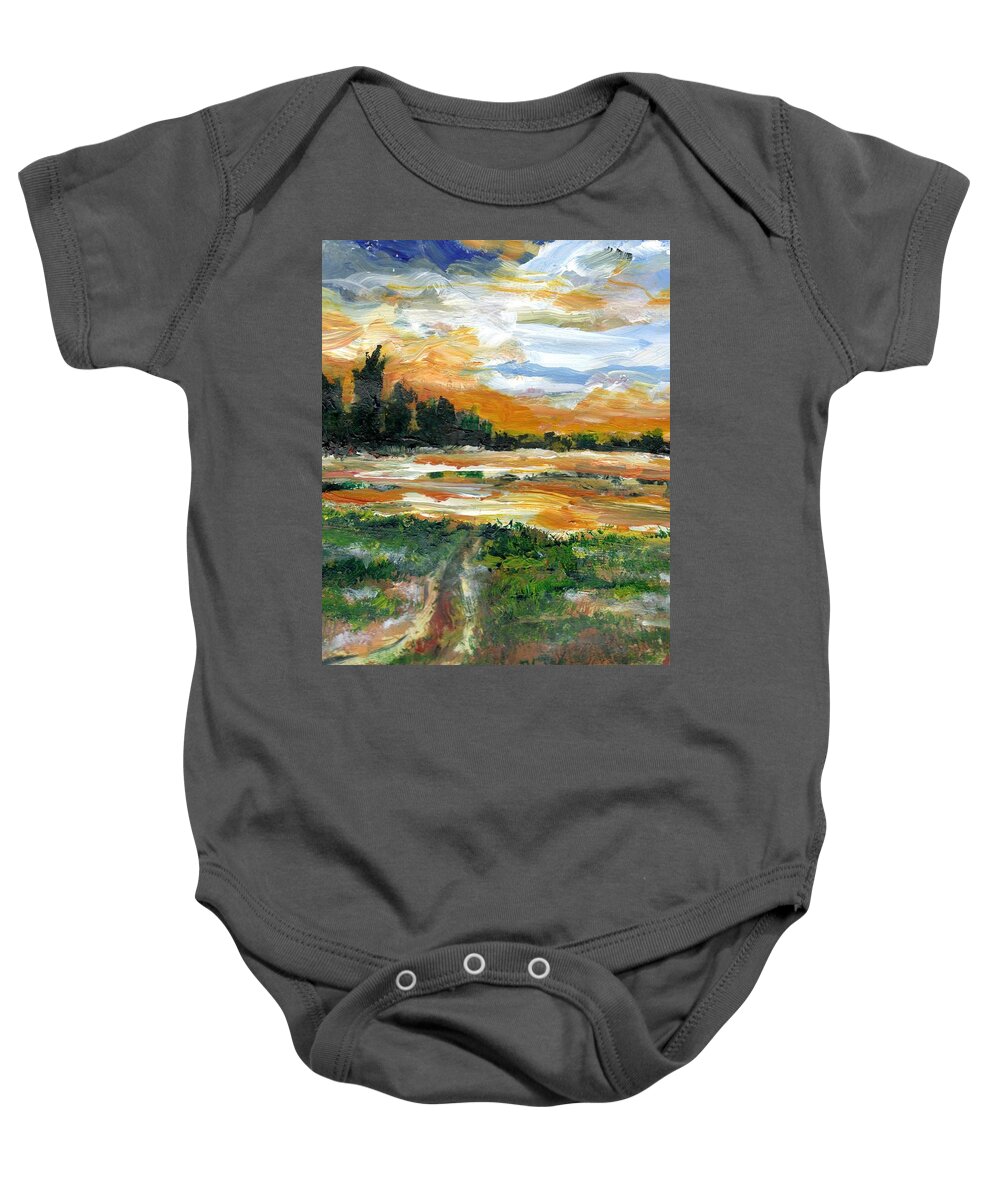Texas Baby Onesie featuring the painting Ponderosa Marsh Deep Winter by Randy Sprout