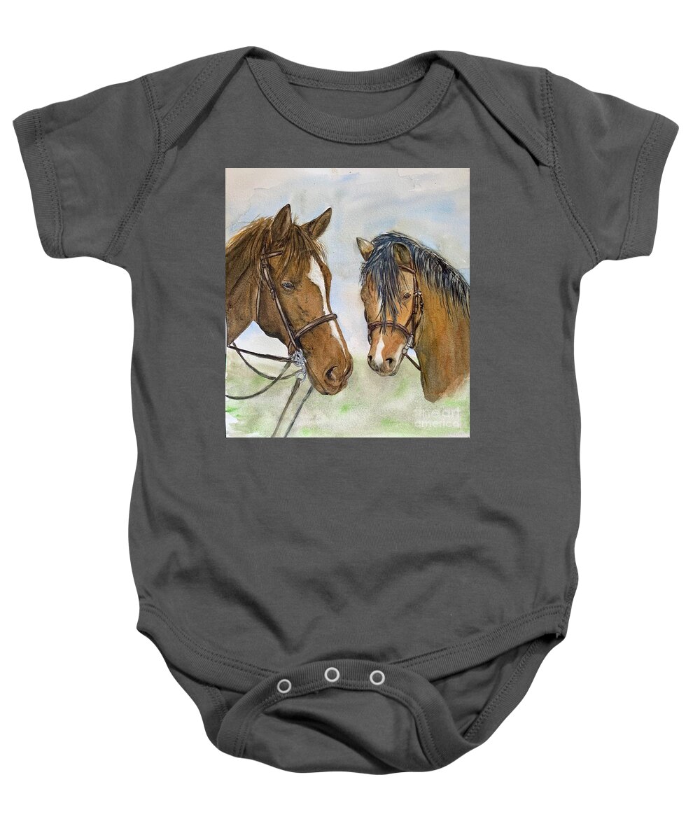 Horse Baby Onesie featuring the painting Ponies by Diane Ziemski