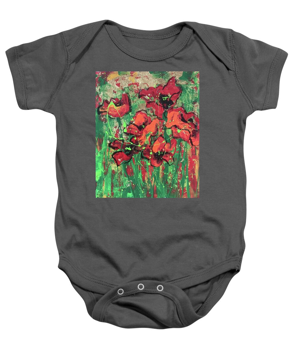 Poppies Baby Onesie featuring the painting Poppies in the Sun by Elaine Elliott