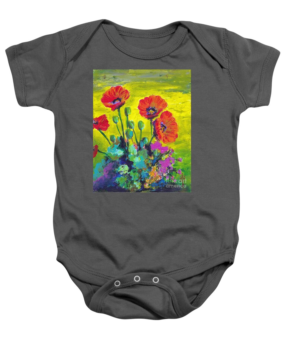 Garden Baby Onesie featuring the painting Poppies by Jodie Marie Anne Richardson Traugott     aka jm-ART