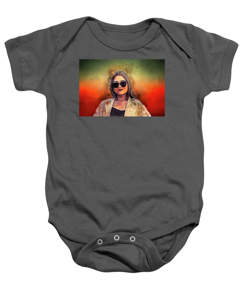 Portrait Baby Onesie featuring the mixed media Portrait of a Beautiful Confident Woman by Pheasant Run Gallery