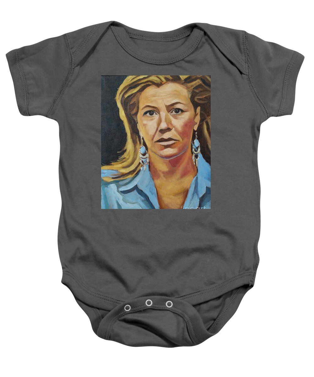 Oil Baby Onesie featuring the painting Portrait of my wife by Pablo Avanzini