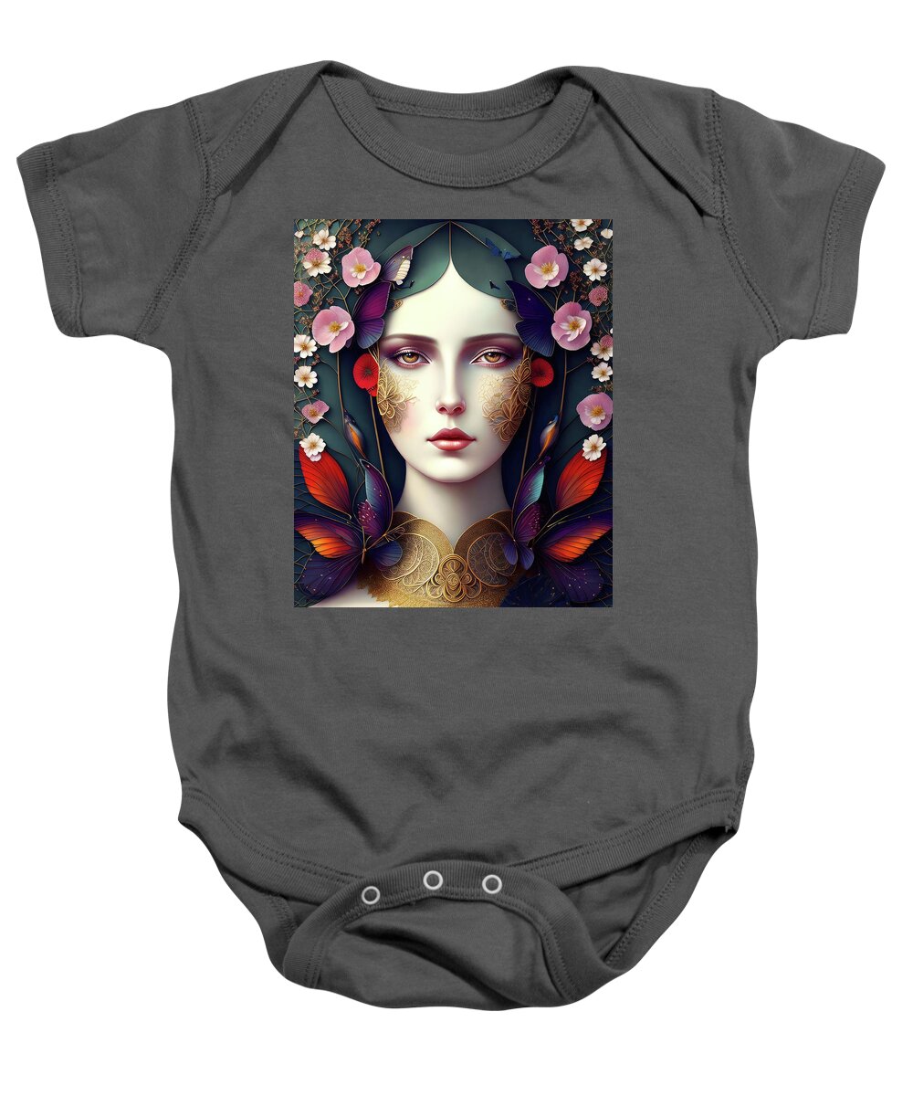 Spring Baby Onesie featuring the painting Portrait of Spring by Bob Orsillo