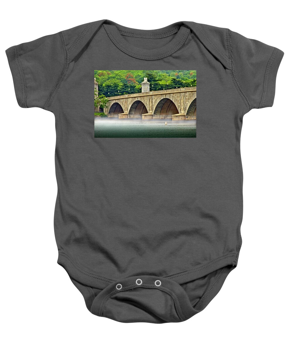 Potomac River Baby Onesie featuring the photograph Potomac Bridge Mist by Anthony M Davis